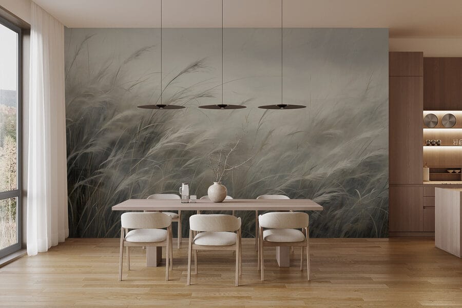 Wall murals Field of grass with white clouds - Image 4