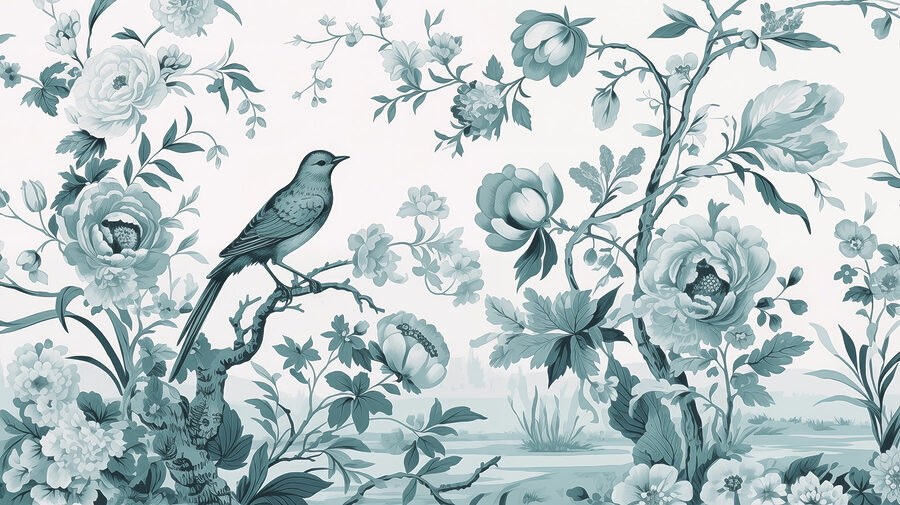 Bird on a tree branch with flowers Bird on a tree branch with flowers