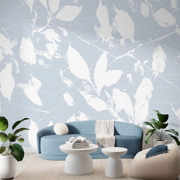 White leaves on a blue background White leaves on a blue background