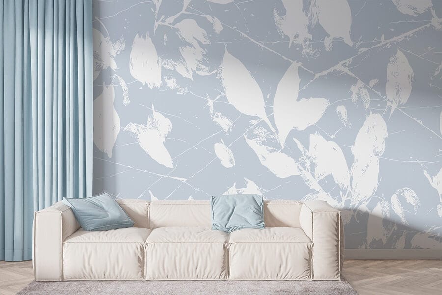 White leaves on a blue background