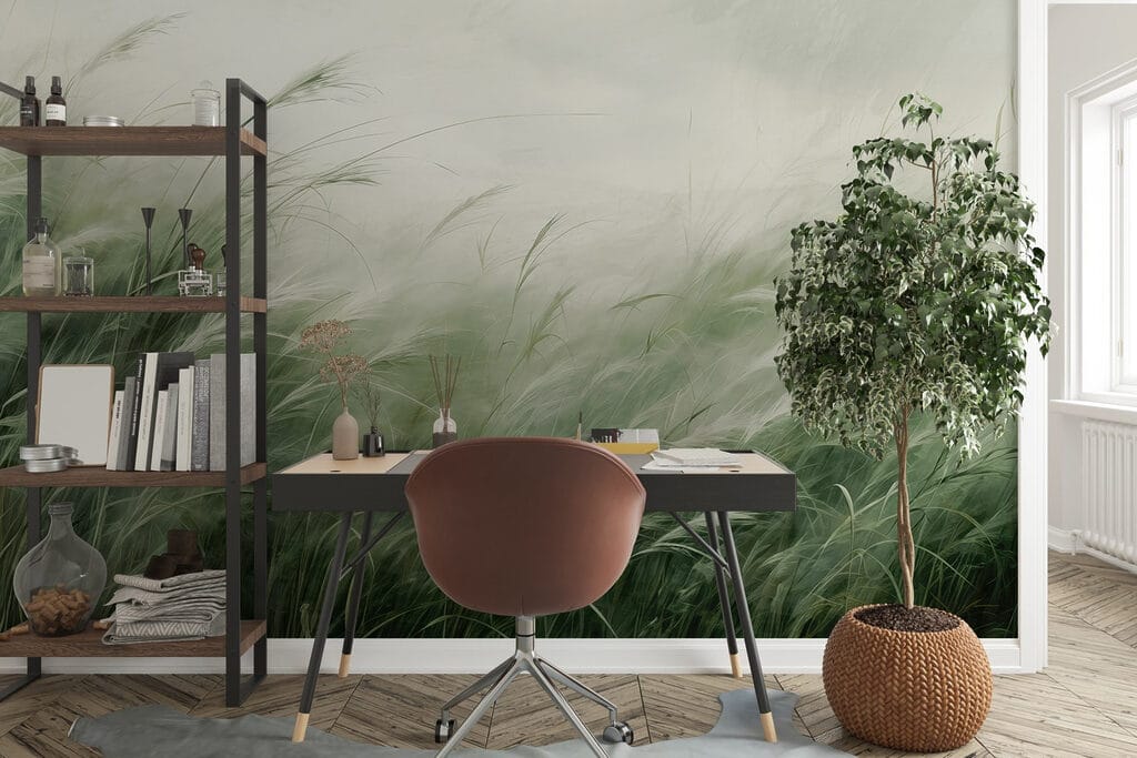 Field of grass with white clouds