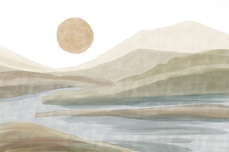 Wall murals Watercolor painting of a river and mountains - Image 7