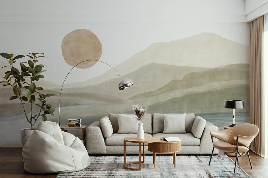 Wall murals Watercolor painting of a river and mountains - Image 3