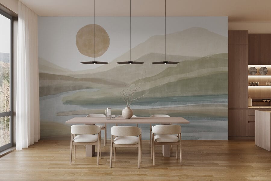 Wall murals Watercolor painting of a river and mountains - Image 5