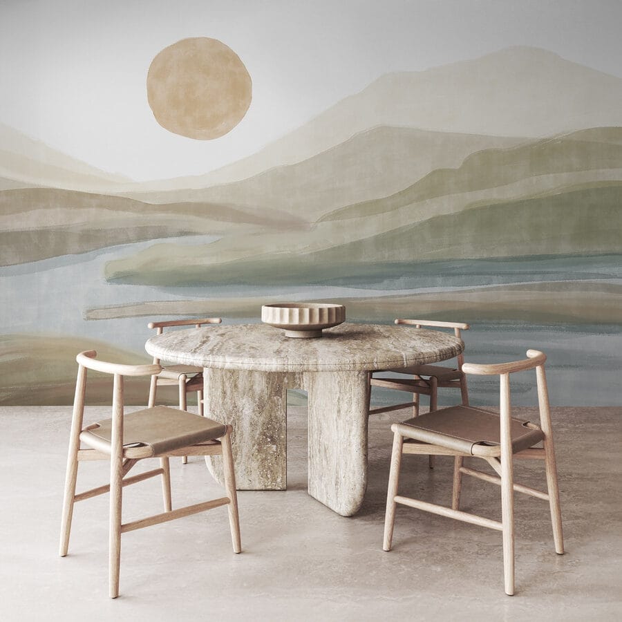 Wall murals Watercolor painting of a river and mountains - Image 6
