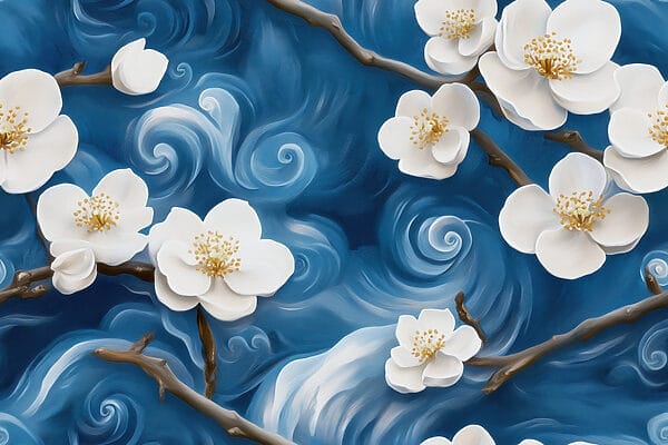 Delicate blooms dancing on blue waves Delicate blooms dancing on blue waves