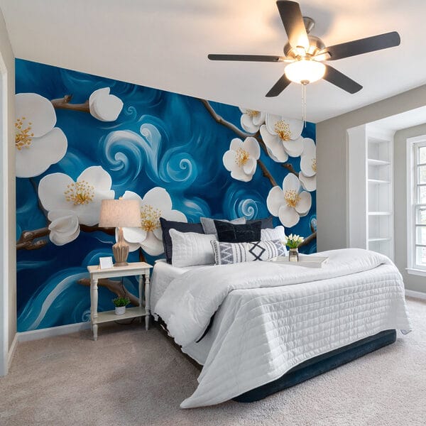 Delicate blooms dancing on blue waves Delicate blooms dancing on blue waves