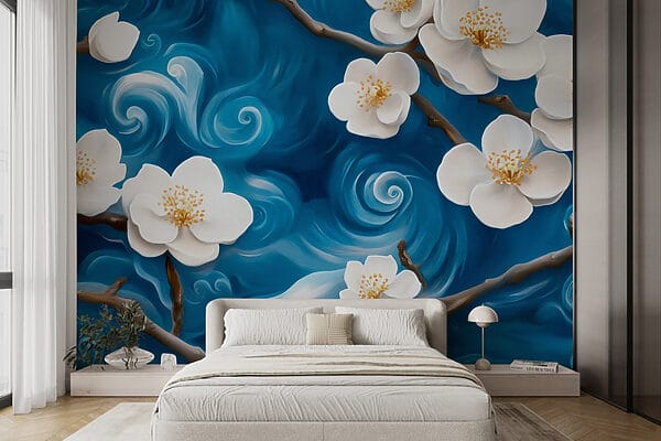 Delicate blooms dancing on blue waves Delicate blooms dancing on blue waves