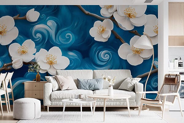 Delicate blooms dancing on blue waves Delicate blooms dancing on blue waves