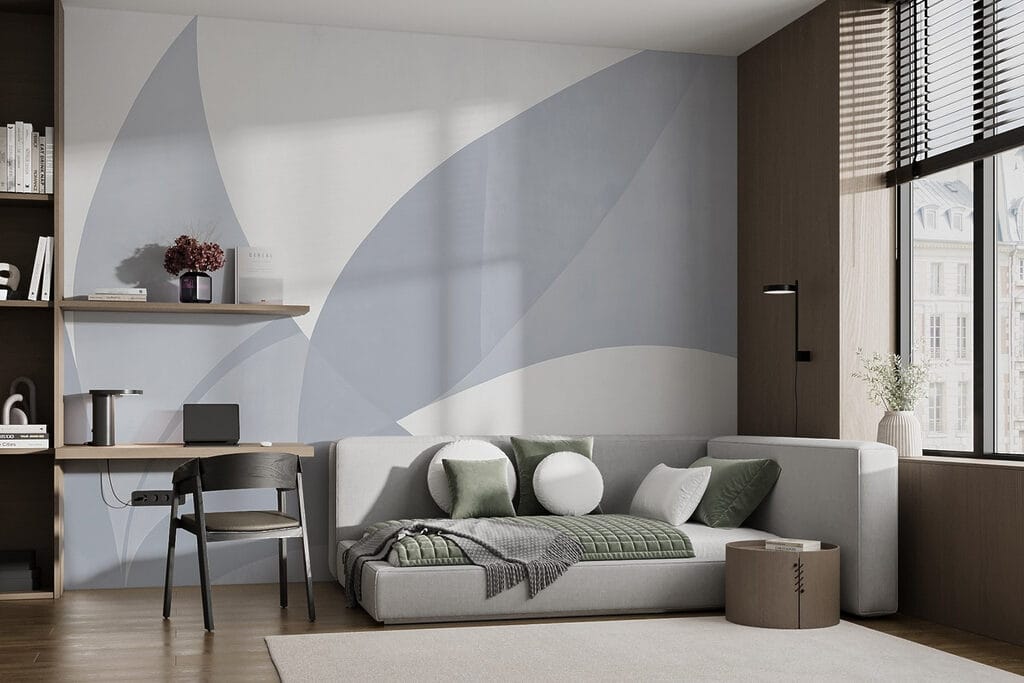 White and grey wall with geometric shapes