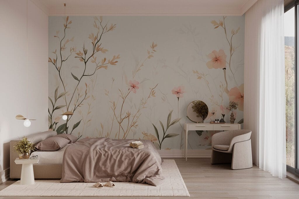 Wallpaper with flowers and leaves Wallpaper with flowers and leaves