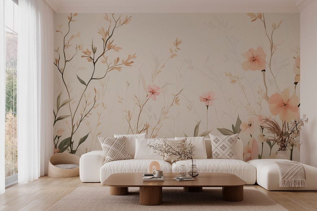 Wallpaper with flowers and leaves Wallpaper with flowers and leaves