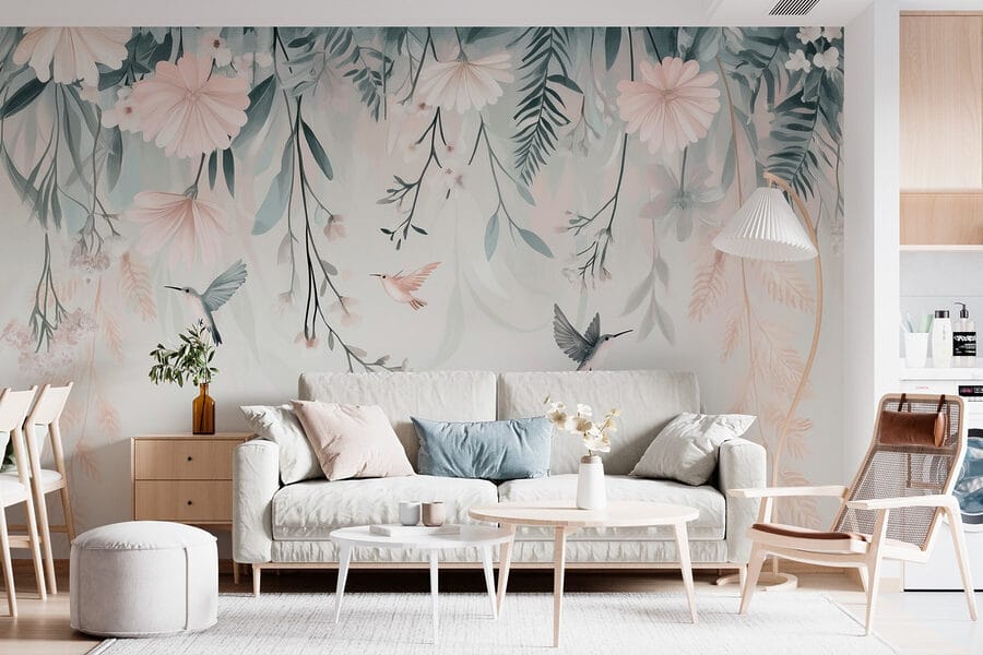 Wall murals Bird flying over flowers - Image 3