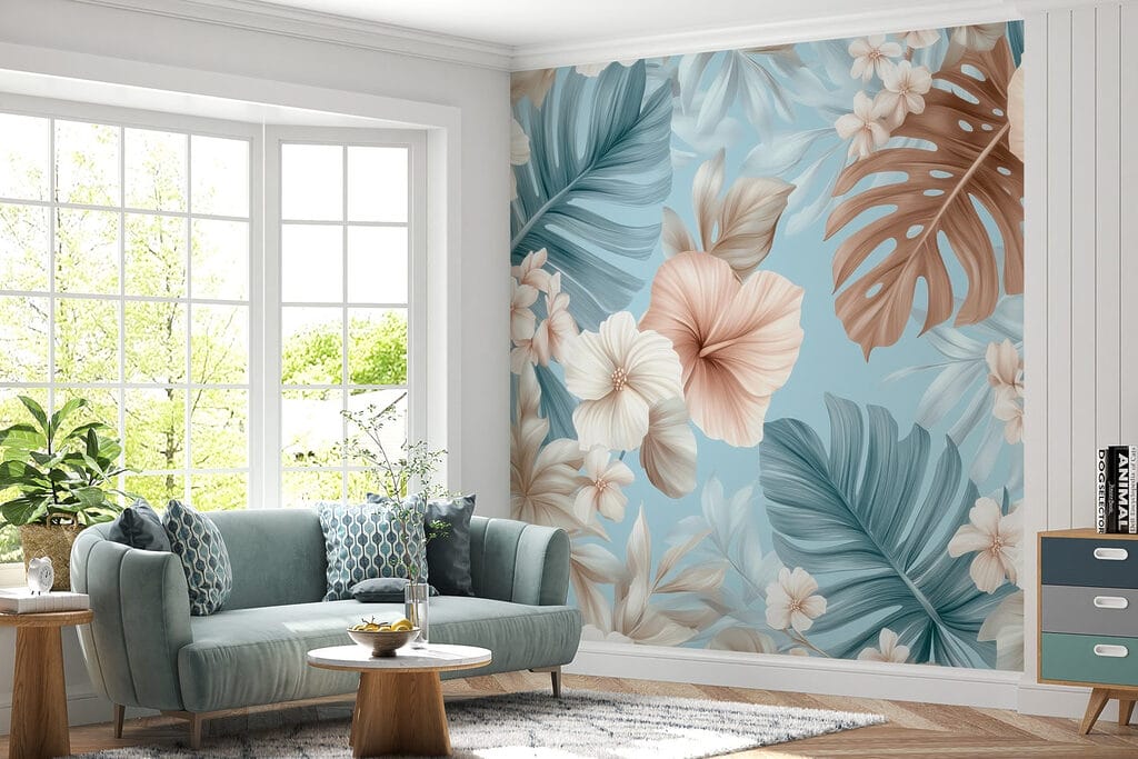 Floral pattern with white and brown flowers