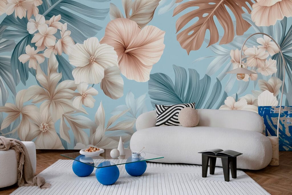 Floral pattern with white and brown flowers