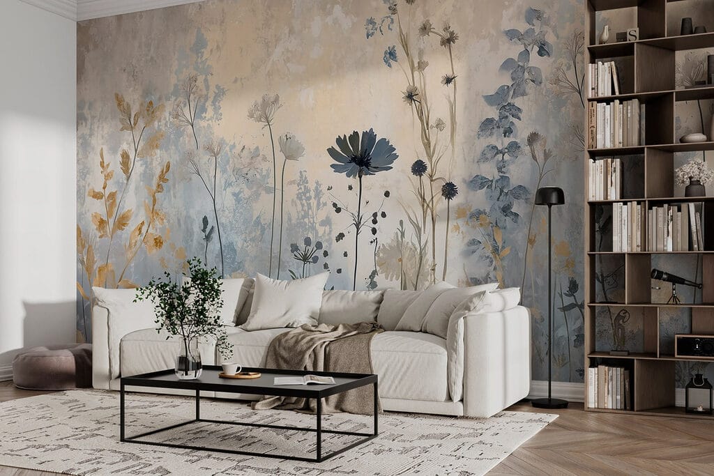 Painting of flowers on a wall Painting of flowers on a wall