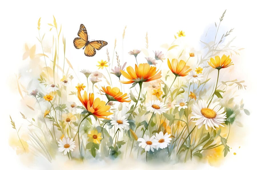Butterfly flying over flowers