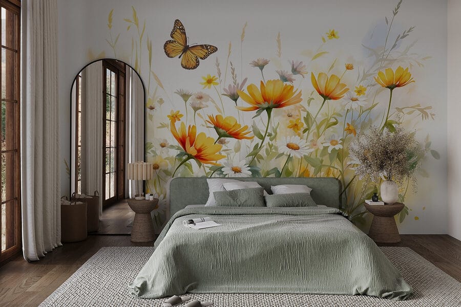Butterfly flying over flowers
