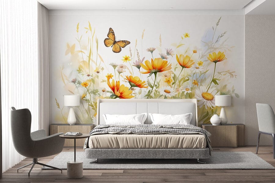 Butterfly flying over flowers