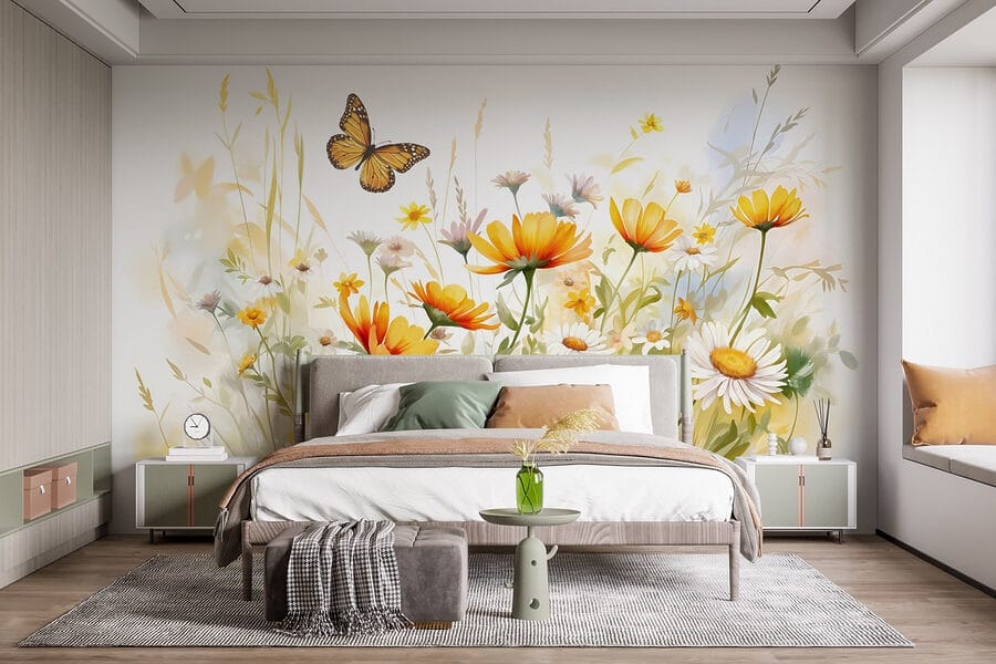 Butterfly flying over flowers