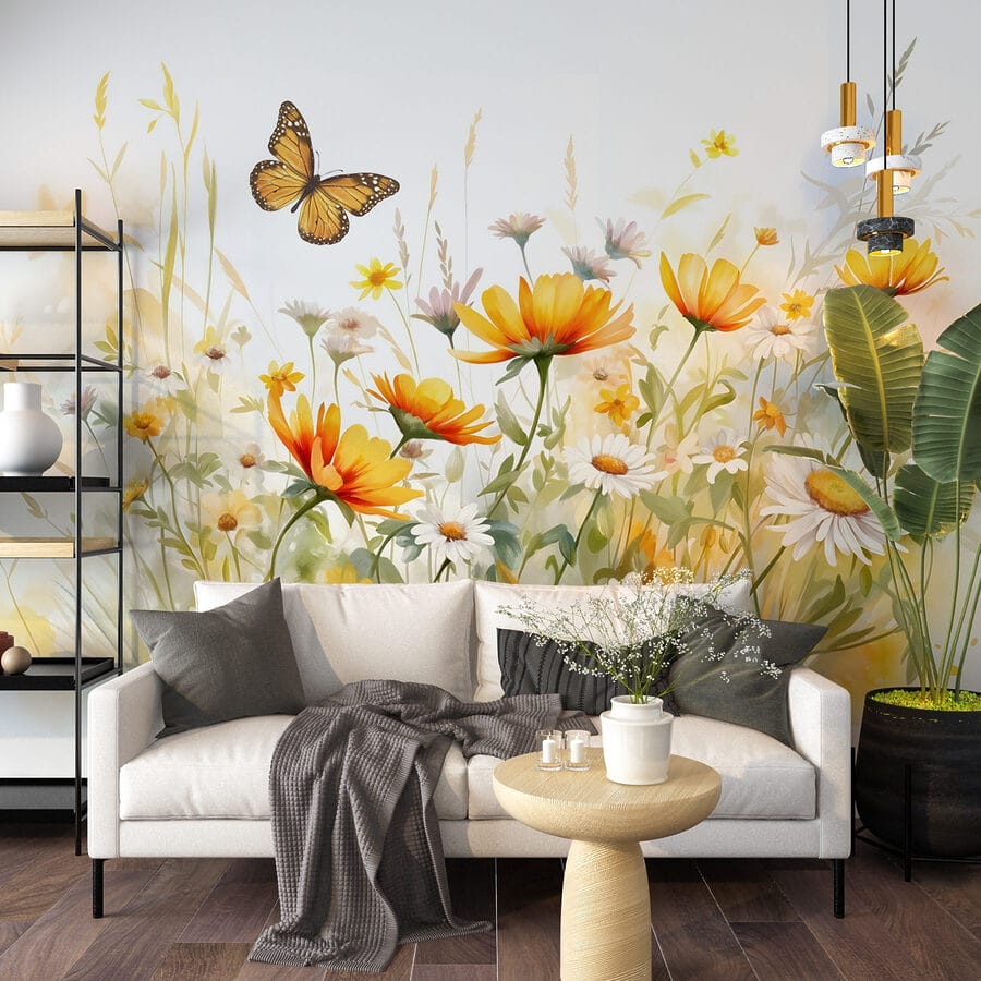 Butterfly flying over flowers