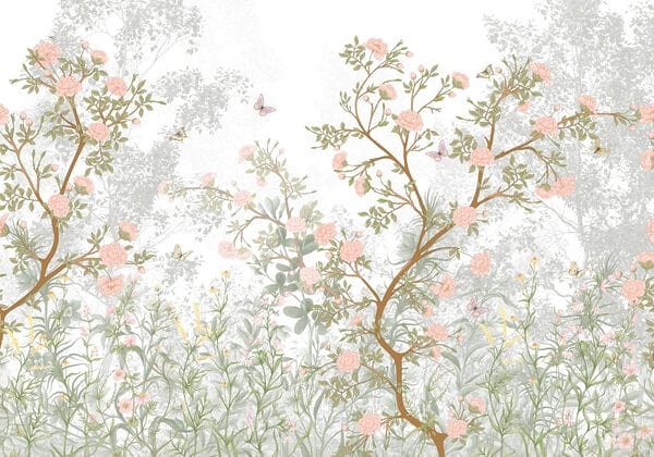 Painting of a tree with flowers and butterflies Painting of a tree with flowers and butterflies