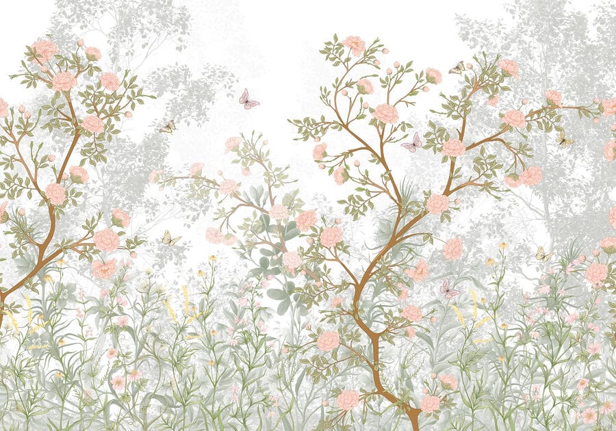 Painting of a tree with flowers and butterflies