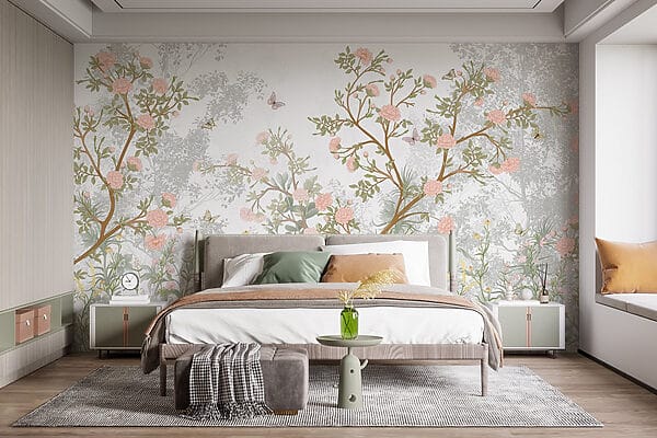 Painting of a tree with flowers and butterflies Painting of a tree with flowers and butterflies