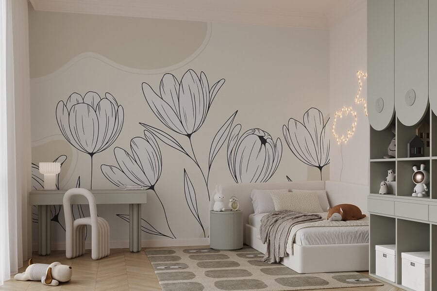Wall murals Line drawing of flowers