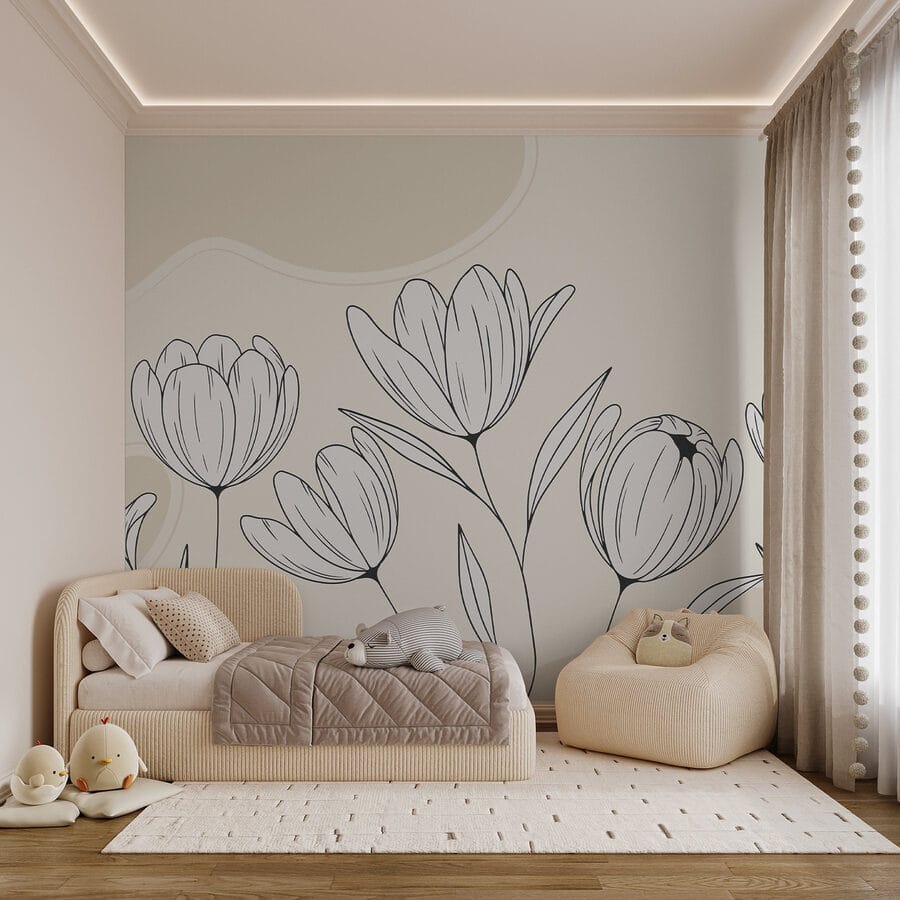 Wall murals Line drawing of flowers - Image 2