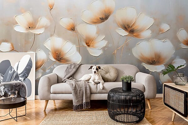 Painting of flowers on a grey background Painting of flowers on a grey background