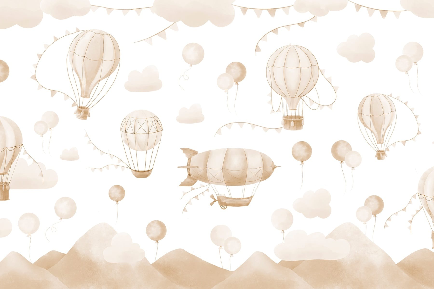 Group of hot air balloons and mountains Group of hot air balloons and mountains
