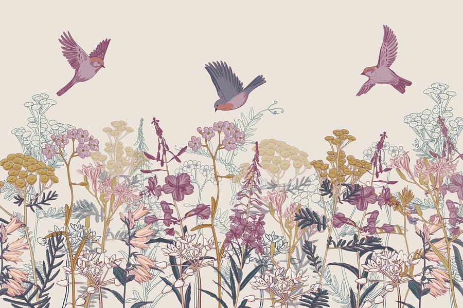Wall murals Birds flying over flowers - Image 4