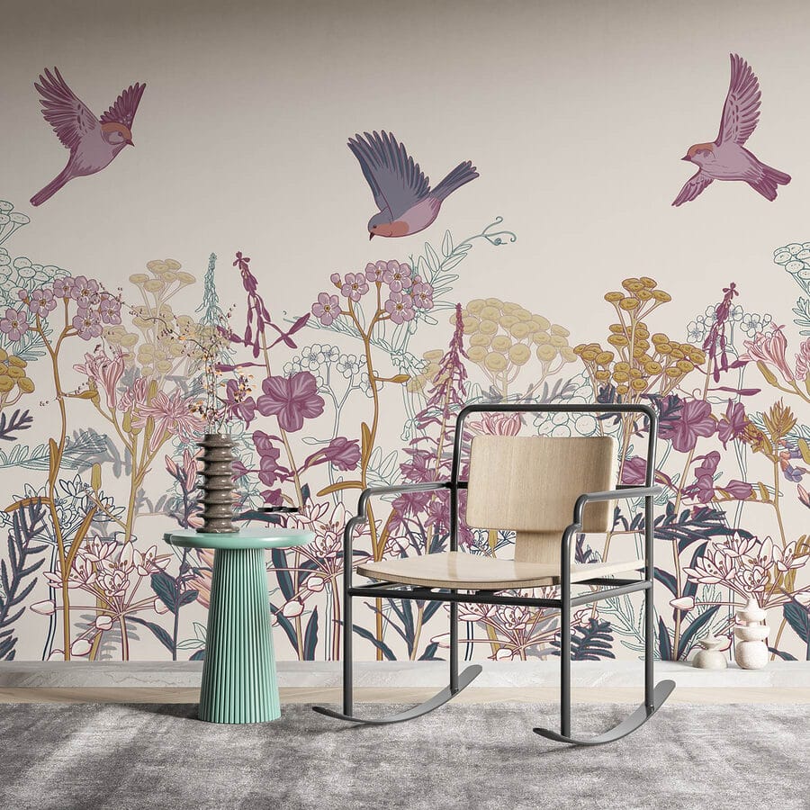 Wall murals Birds flying over flowers - Image 2