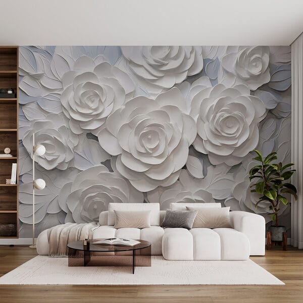 Group of white paper flowers Group of white paper flowers