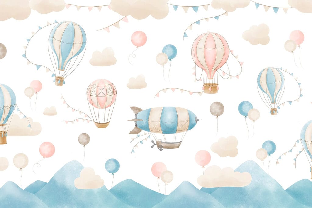 Group of hot air balloons and flags Group of hot air balloons and flags