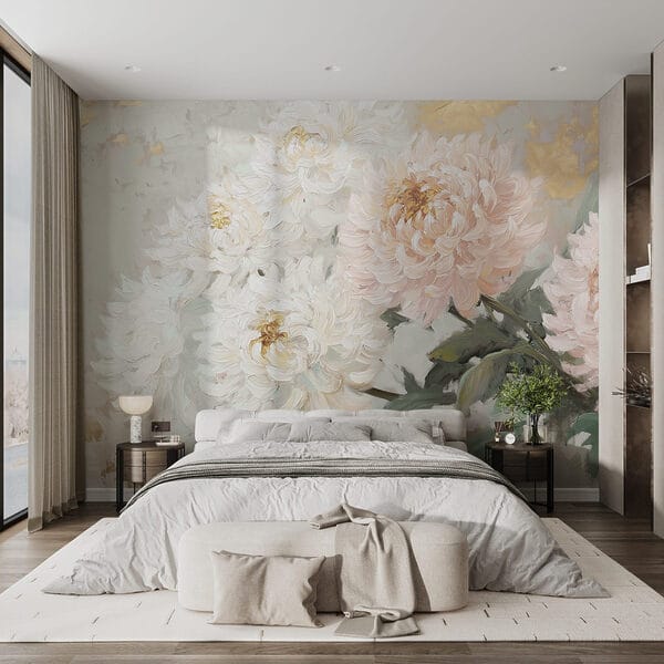 Painting of flowers on a white surface Painting of flowers on a white surface