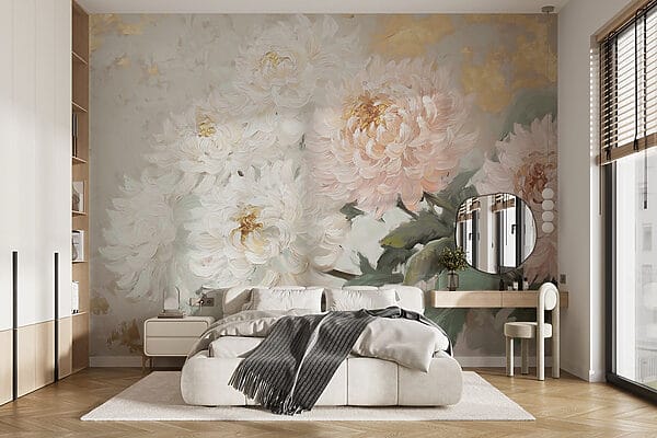 Painting of flowers on a white surface Painting of flowers on a white surface