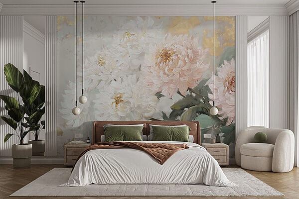 Painting of flowers on a white surface Painting of flowers on a white surface