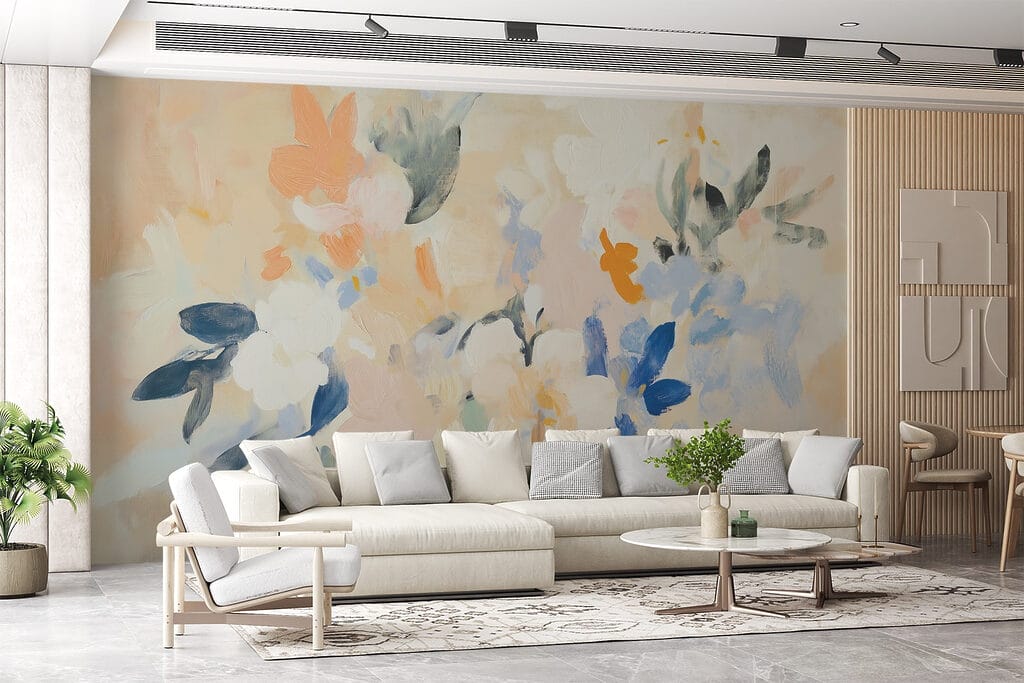 Painting of flowers on a white surface Painting of flowers on a white surface