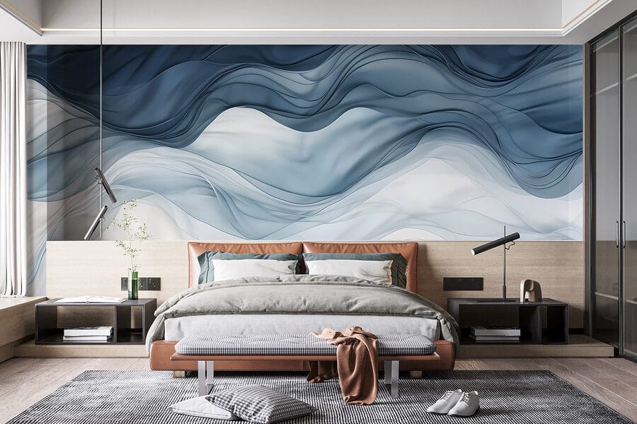 Blue and white wavy fabric