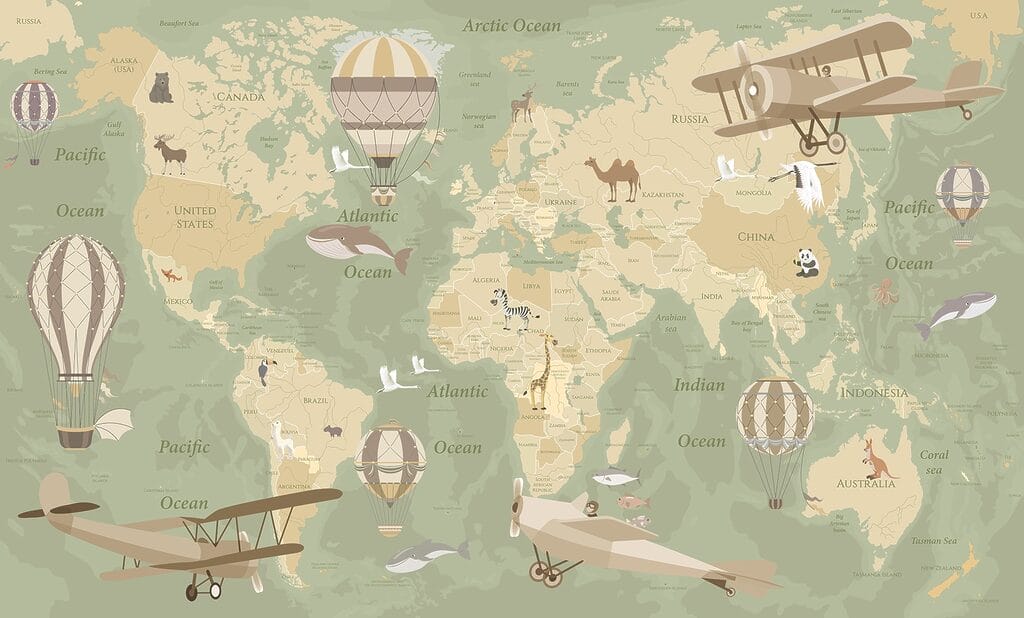 A map of the world with airplanes and hot air balloons u36066v2p 1024x618 - A map of the world with airplanes and hot air balloons