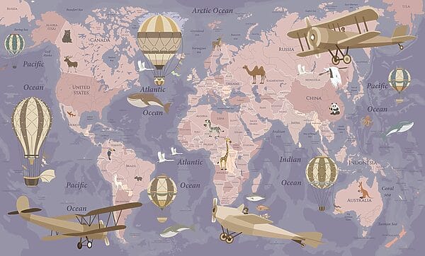 A map of the world with airplanes and hot air balloons u36066v4p 600x362 - A map of the world with airplanes and hot air balloons