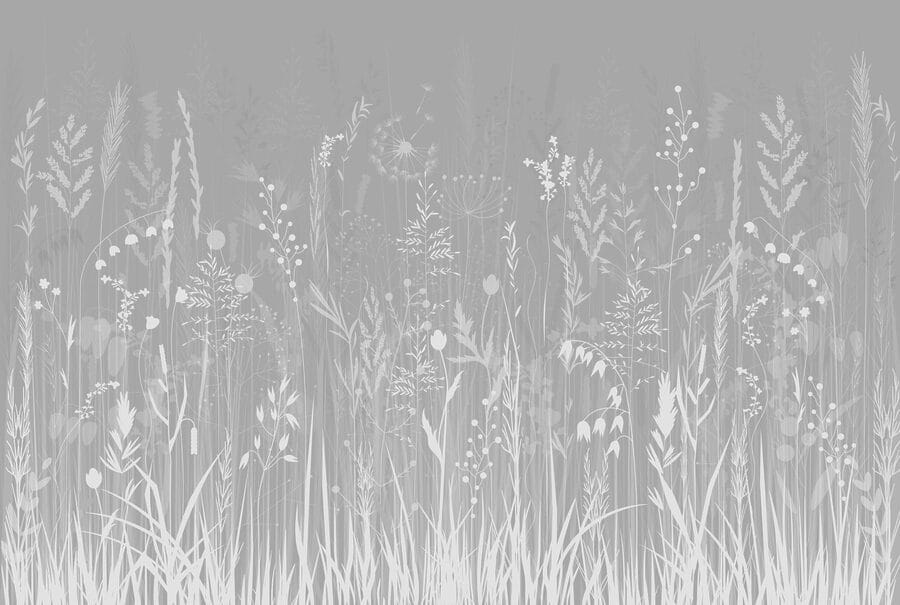 Wall murals Grey background with grass and flowers - Image 4