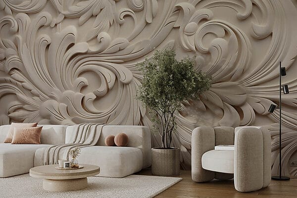 White wall with intricate designs White wall with intricate designs