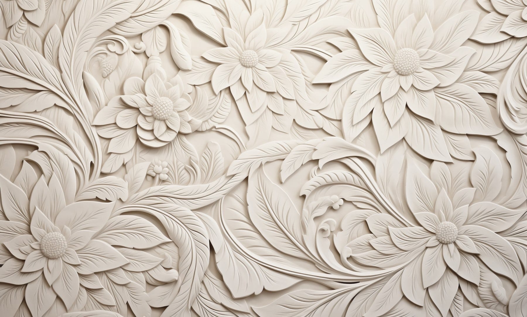 White wall with flowers and leaves White wall with flowers and leaves