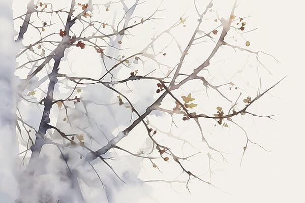 Watercolor of a tree branch with leaves on it