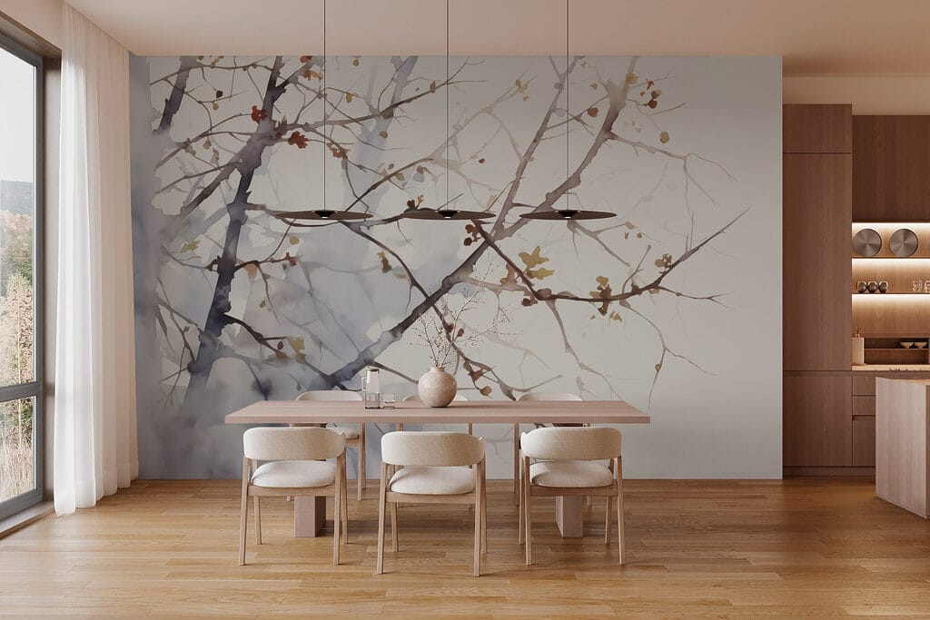 Watercolor of a tree branch with leaves on it