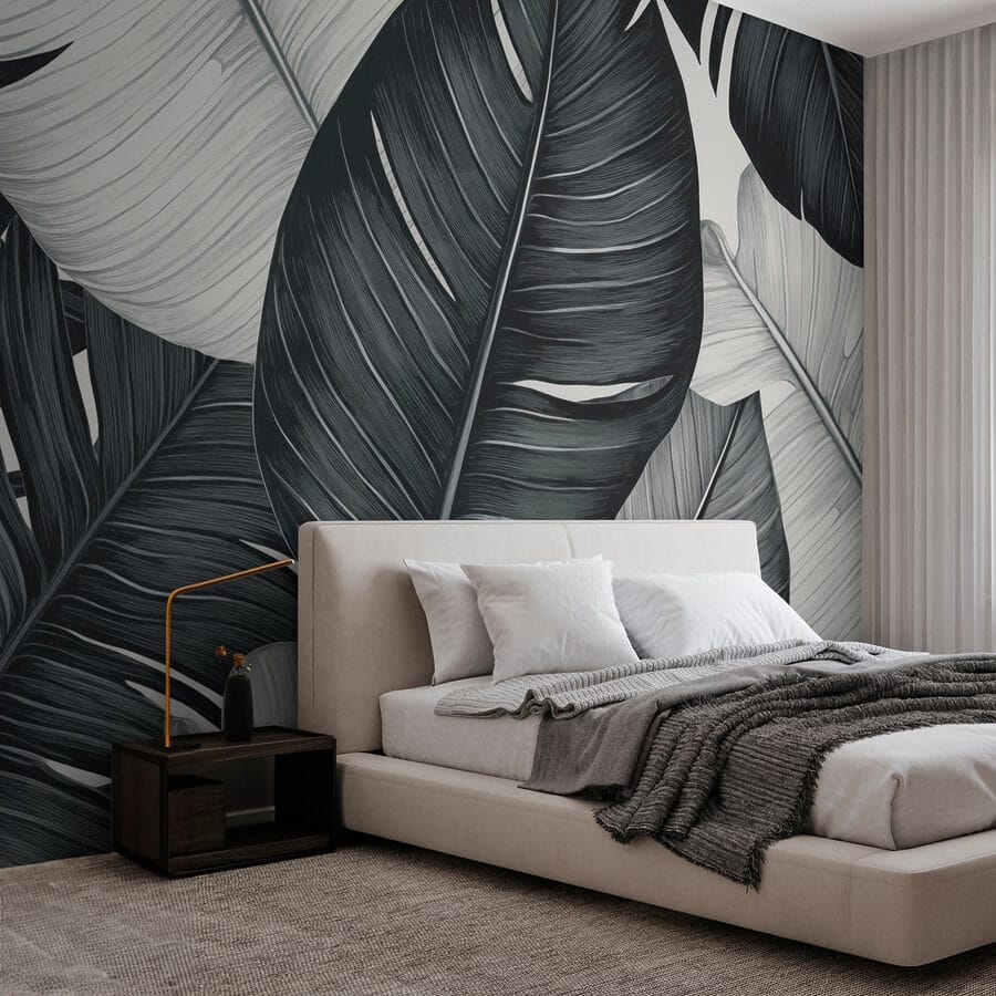 Textured leaves in monochrome hues.