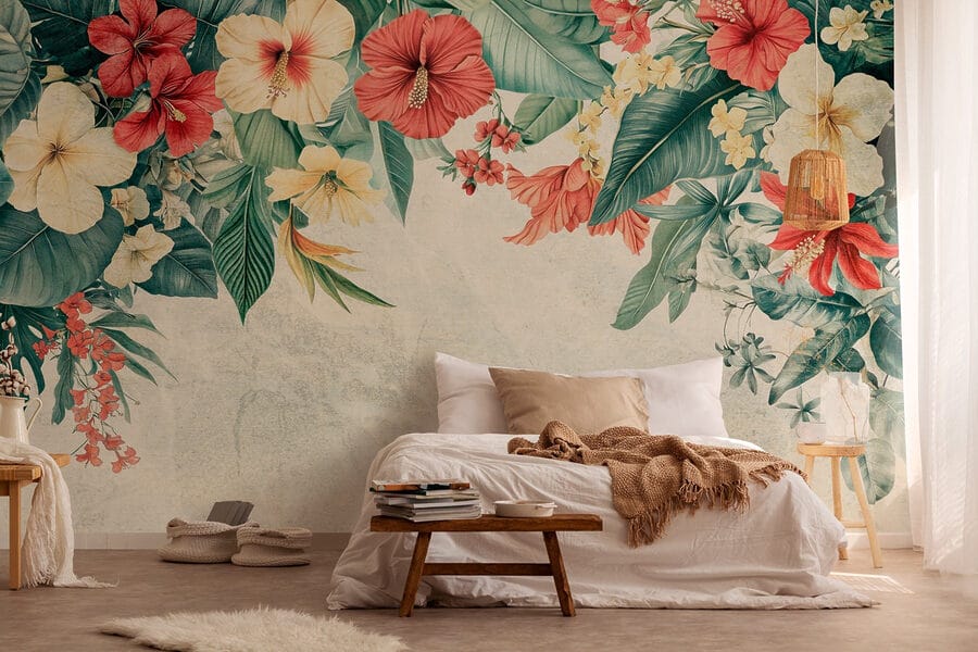 Vibrant blooms brighten the background